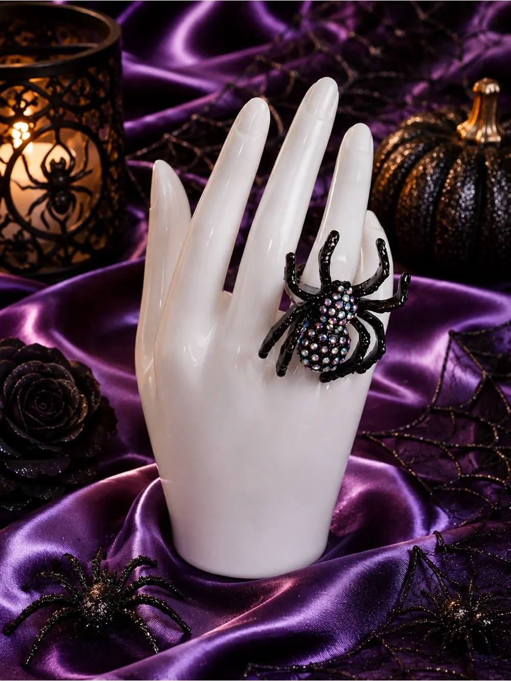 Authentic Betsey Johnson New Release Black and Purple Gem Spider Ring 🕷️🕸️🧡🖤 NWT